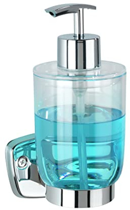 WENKO Basic Soap Removable Plastic Dispenser 0.3 L, Stainless Steel, Glossy Silver, 17 x 7.8 x 10 cm