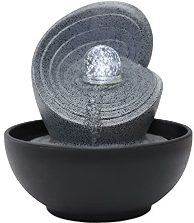 Dehner Zimmerbrunnen Olua mit LED, kaltweiß, 23 x 26 x 23 cm, Polyresin, dunkelgrau/grau