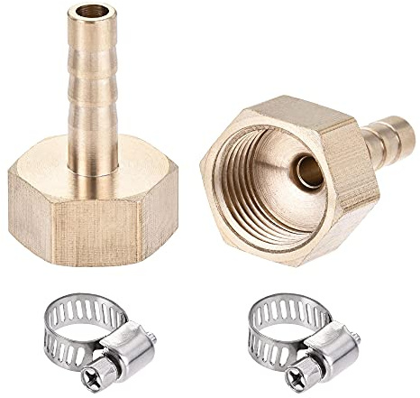 sourcing map Brass Barb Hose Fitting Connector Adapter 6mm Barbed x G1/2 Female Pipe with 6-12mm Hose Clamp 2Set