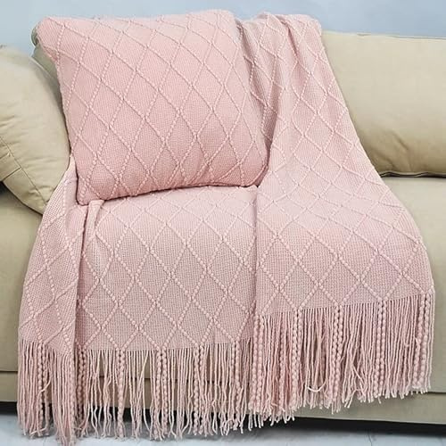 VEAIA Kuscheldecke Strickdecke Mint 127x152cm, Gestrickte Decke Baumwolle Beige Rosa Weich Warm Grob Strick Mintgrün Wohndecke Für Bett Sofa Und Couch (Color : E, Size : 127x172cm)
