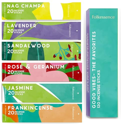Folkulture Incense Sticks (120 Sticks) | Set of 6 Premium Incense For Meditation, Aromatherapy | No Charcoal,Organic, Non Toxic, 45 Mins, Long Burning Lavender, Frankincense, Nag Champa Insence-Sticks