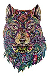 WOODVIO - Holzpuzzle für Erwachsene und Kinder - Wolf, tierförmiges Fantasiepuzzle, 183 einzigartige Stücke, Größe King (48 x 30 cm)