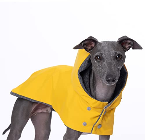 Yigi Wasserdichter Regenmantel mit Kapuze mit Geschirröffnung, Fleecefutter,warm, atmungsaktiv Regenponcho Hunde-Regenmantel Jacke für kleine, mittelgroße und große italienische Windhunde (X-Large)