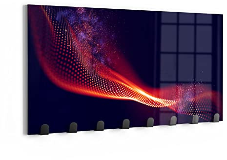 DEQORI Wandgarderobe Glas & Metall | Motiv Gepunkteter Farbeffekt | 60x30 cm | Design Haken-Leiste modern | Garderoben-Paneel für Flur, Wohnzimmer & Schlafzimmer | magnetisch & beschreibbar