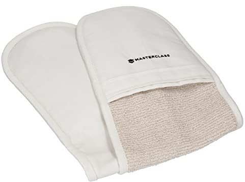 MasterClass Deluxe Professional Oven Gloves, Heat Resistant and Double-Sided Mitts, Heavy-Duty Cotton, Non-Slip Gloves for Cooking and Baking, Cream