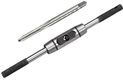 sourcing map M1-M8 Adjustable Straight Tap Reamer Wrench Handle & Metric Tap M2.5 x 0.45mm Pitch 3 Flutes H2 Thread Plug