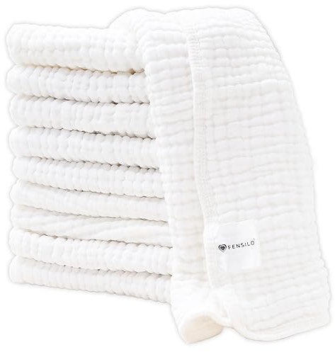 FENSILO Musselintücher für Babys |10er 35x50cm-600g|extrem Dicke 6 Lagig|100% Baumwolle Musselintuch|Spucktücher Baby, Stoffwindeln Musselin|Premium Qualität|weiß|Spucktücher für Jungen und Mädchen