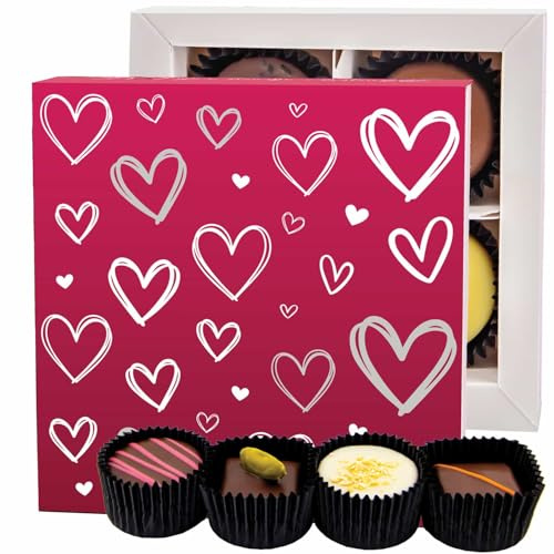 Hallingers Genuss Manufaktur Pralinen Valentinstagsgeschenk - ohne Alkohol, handmade aus Confiserie-Edelkakao in wertiger Geschenkbox Love Pink, Valentintstag für Frauen Freundin