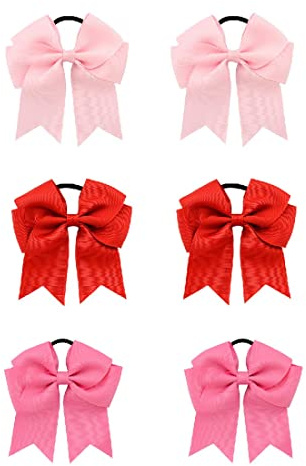 6 Pièces Nœud Cheveux Cravate,Nœud élastique Cheveux Corde, Girl Nœud Cheveux Accessoires Couvre Chef pour Dames Filles Fête de Noël,Rose,Rouge,Rose Rouge