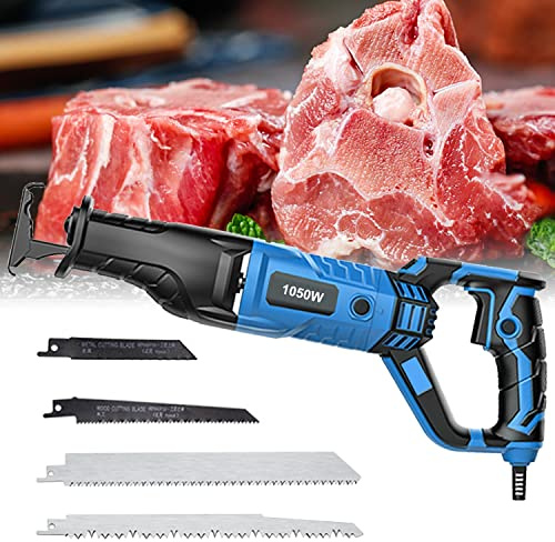 Knochensäge Metzger Edelstahl, Knochensäge Fleischsäge Elektrisch, Professionelle Reciprosäge mit Edelstahl Knochensägeblatt für Schneiden Metall, Holz, Kunststoff(Color:blue,Size:1050W)