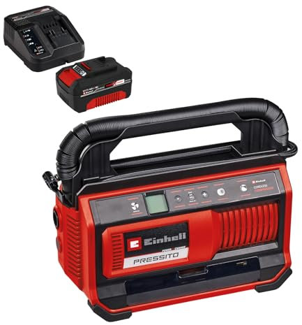 Einhell Akku-Kompressor PRESSITO 18/25 Power X-Change (18 V, max. 11 bar, inkl. 3-tlg. Adapter-Set, inkl. 71 cm Hochdruckschlauch und 1,6 m Niederdruckschlauch, inkl. 4,0 Ah Akku und Ladegerät)