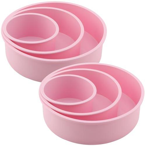 ZEONHEI 6 Pcs Pink Silicone Cake Tins Set, 4 Inch 6 Inch 8 Inch Non-Stick Silicone Cake Mould, Round Baking Moulds for Cakes, Brownies, Bread