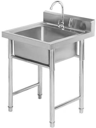 Freistehendes Catering-Spülbecken mit einem Becken, Edelstahl-Waschbecken mit Kaltwasserhähnen, Vorbereitungs- und Mehrzweckwaschbecken, 60 cm