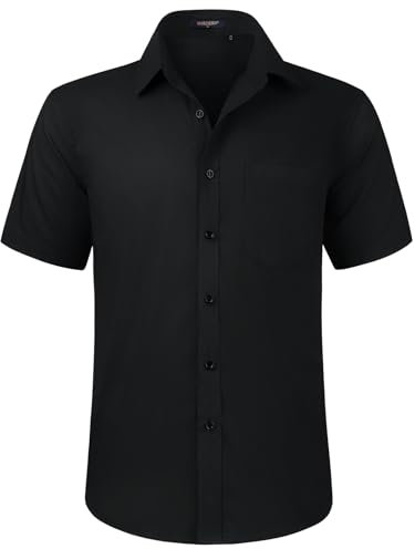 HISDERN Mens Black Short Sleeve Dress Shirt Regular Fit Casual Formal Shirts Button Down Business Stretch Shirt Non Iron,M