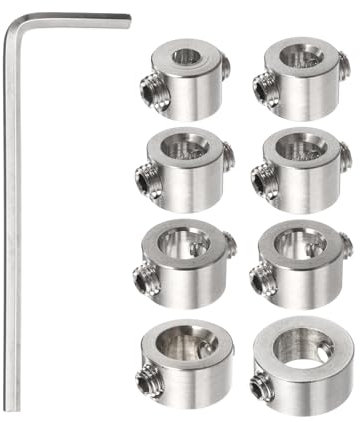 sourcing map 3/4/5/6/7/8/9/10mm Drill Stop Collar Set Depth Stop, Adjustable Stainless Steel Drilling Limit Ring, Anodizing Surface Dowel Shaft Chuck Positioner with Hex Wrench Silver