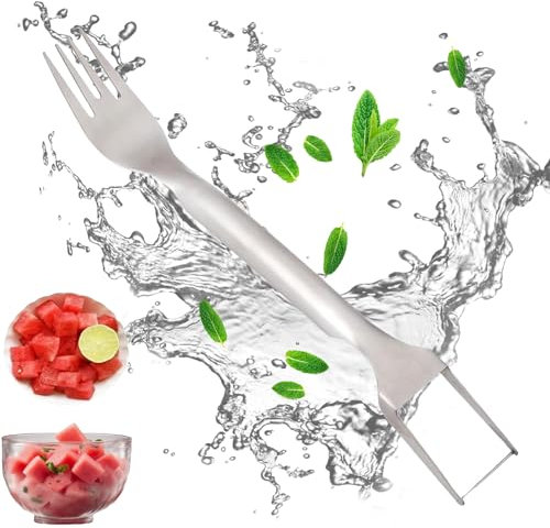2-in-1 Obstschneider aus Edelstahl – Melonenschneider und Wassermelonengabel, praktischer Wassermelonen Cutter für einfache Obstzubereitung (1*Gabel und Hackklotz Stil 2)