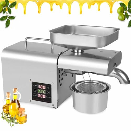 610W Automatische Ölpresse Edelstahl-Ölpresse Maschine nach Hause Pflanze Ölpresse Maschine kann Rohmaterial 3-6kg pro Stunde drücken.