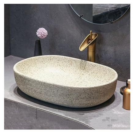 yixinzi-2024 Waschbecken Vintage-Waschbecken aus Keramik mit geschnitzten Linien, Kunst-Aufsatzwaschbecken, großes antikes Badezimmerwaschbecken (60 x 40 x 15 cm) Aufsatzwaschbecken