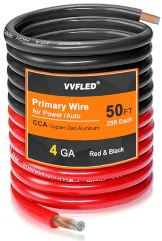 VVFLED 4 Gauge CCA Wire, (25ft Black+25ft Red) Automotive Wire Car Audio Battery Cable, Power/Ground Welding Cable, 4AWG Electrical Wire for Audio RV RC Trailer Speaker Amp 12V