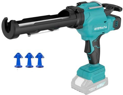 ONEMANA Pistola per cartuccia a batteria 18 V, per cartucce da 300 ml, fino a 6500 N, siringa elettrica in silicone a 6 velocità, per sigillatura, spatola, sigillatura (senza batteria)