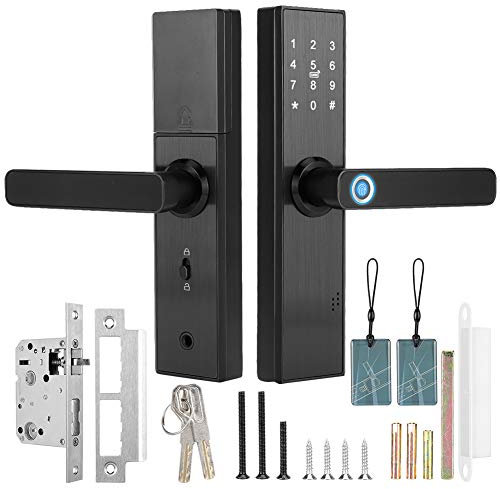 Yallmie Fingerprint Door Lock, Smart Locks Front Door Digital Locks for Doors, Smart Door Lock with Code Fingerprint Lock, Keyless Entry Door Locks Wifi Touch Screen Password Ic Card with Key for Tuya