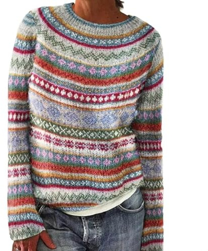 SYLDMKJ Maglione Donna Invernale Donne Inverno Maglione Autunno Casual Sciolto A Scarpone Rotondo Vintage Maglione A Maglia-Blu-M