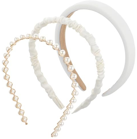 AOZUO 3 Teiliges Stirnband für Damen und Mädchen, Gepolstert Rutschfest Weiße Perlen Haarreifen, Modisches Haarband, Vintage Haarreif für Damen und Mädchen, Haar Accessoires