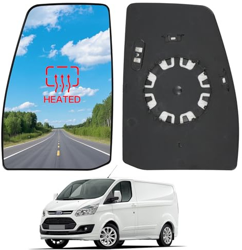 Heated Left Wing Mirror Upper Glass - Compatible with Ford Transit Tourneo Custom 2012-2023 Passenger Side Door Wing Mirror Convex with Backing Plate