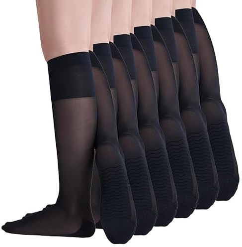 Yilanmy 6 par popstrumpor dam knähöga strumpor med massagesula 20 DEN nylonstrumpor, 6 Par Svart, one size