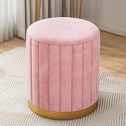 Ottomane mit Fußstütze, modern, Samt, rund, für Wohnzimmer und Schlafzimmer, Rosa
