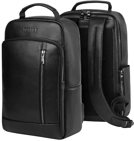 TORRO Leder Rucksack - Reis Laptop Rucksack aus Echtleder mit Verstellbaren Riemen, Geeignet als Handgepäck im Flugzeug unter dem Sitz (Schwarz)