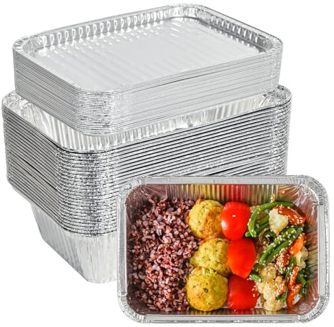 GladValue Aluminum Foil Pans with Lids 2.25L Disposable Loaf Pans Trays To Go Food Containers with Cardboard Covers for Meal Prep, Baking, Take Out, Freeze (25 Pack w/Foil Lids)