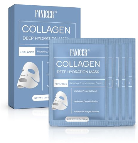 5 Pezzi Maschera Collagene Viso, Idratante e Illuminante Mask, Sheet Face Mask, Maschera Lenitive Bellezza Viso, Skincare Face Mask, Per La maggior parte dei tipi di pelle