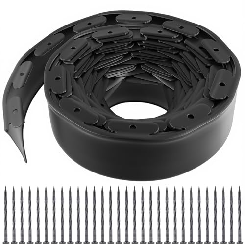JEUIHAU Bordure de jardin flexible de 15 m, bordure de pelouse en plastique avec 45 piquets de fixation solides pour aménagement paysager, cour, parterres de fleurs, noir