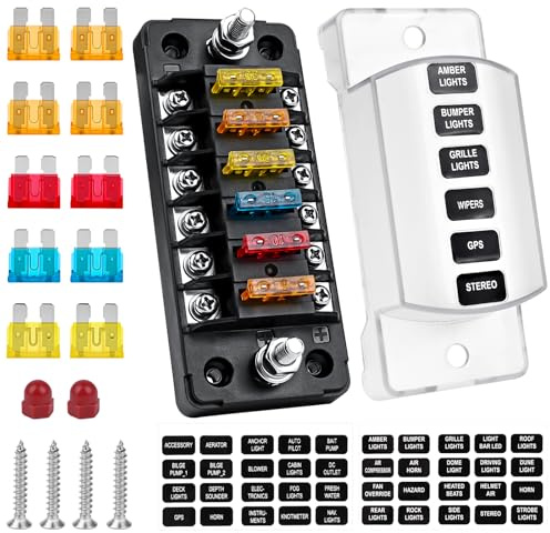 LustLocke Porta Fusibili 12 Volt a 6 Vie per 12V/24V, Portafusibili 12V con 12 Fusibili ATC/ATO, senza Indicatore LED, Connessione Positiva e Negativa, per Auto, Camion, SUV, Barca, Porta Fusibile 12V