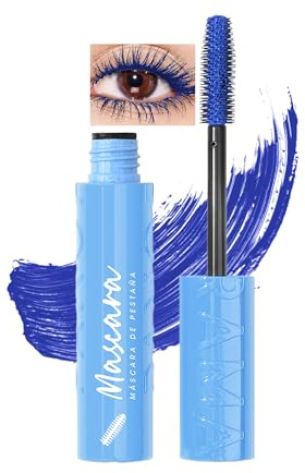 Blau Wimperntusche Wasserfest mit Large Silicone Fiber Brush Head, Langlebig Wischfest, Voluminöse Lash Mascara Lifting Lange Wimpern, Hochpigmentiert Colour Wimperntusche Makeup für Cosplay Party-05