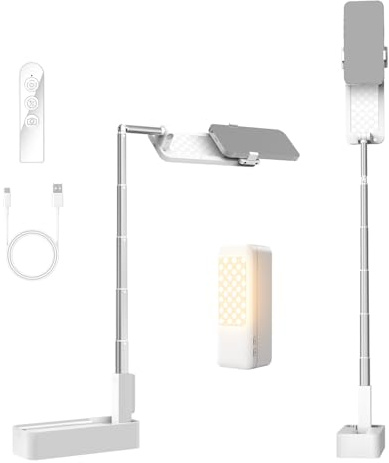 NEEWER ENTRY NIVÅ VERSION 4 W overhead skrivbordsstativ telefonmontering vikbar med LED-lampa/fjärrkontroll/telefonhållare för selfie videoinspelningsström, 990 lx/0,3 m 3 lägen CRI80 1 000 mAh
