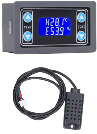 ViaGasaFamido Temperaturfuktighetsregulator, ABS Digital Termostat Humidistatmodul, Dubbel Reläutgång, 0,1 Graders Noggrannhet, 10A Kontroll, för Växthusinkubator Reptilrum