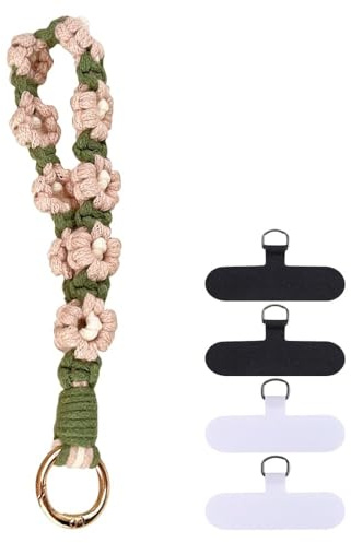 XFSRG Cordino per Cellulare in Stile Boho con Fiori Intrecciati Laccio per Telefono Colorato e Resistente Accessorio per Donna e Ragazza Adatto per Tutti i Modelli di Smartphone (Fiori rosa)