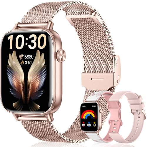Montre Connectée Femme 3 Bracelets 1.83 HD Fitness Tracker Smartwatch avec Appels Bluetooth/Surveillance Cardio/SPO₂/Sommeil/Podomètre, 120 modes sportifs IP68 Étanche pour iOS Android, Or Rose