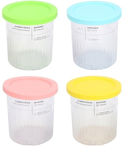 Zunate 4pcs Recipientes de Helados Adecuados para Fabricantes de Helados NC500 NC501, Tapas Multicolores, Vasos de Plástico para Golosinas Congeladas de Bricolaje, Sabores Fáciles y Personalizados