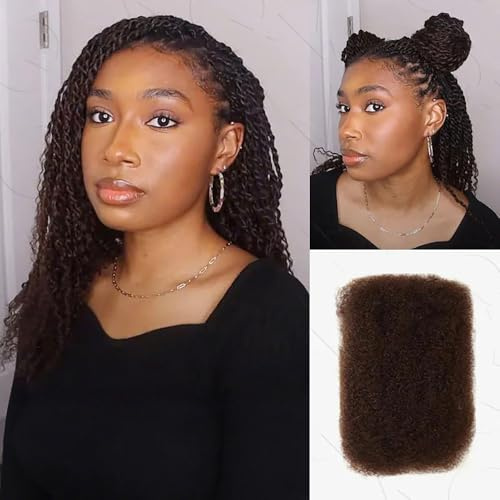 QVR Lot de 3 paquets de cheveux humains afro kinkys en vrac pour dreadlocks - 150 g - Brun foncé - 40,6 cm - Cheveux humains crépus pour dreadlocks