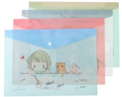 ifundom Lot de 16 Pochettes de Classement A4 en PP Transparent Bouton-Pression Motif Dessin Animé Paquet de Rangement de Dossiers Imperméable et Résistant pour Garçon et Filles et