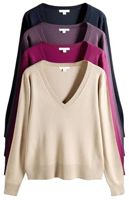 THE SET Mujeres Pack de 4 jerséis de Punto Fino con Cuello de Pico