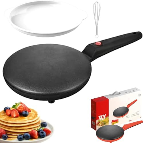 Instant 8 Electric Crepe Maker Quick Heat, Elektrischer Crêpes-Maker, Handheld Pfannkuchenmaker mit Anti-Haft, Temperatur-Automatik, Sofort Backautomat für Crepes, Pfannkuchen & Tortilla (Schwarz)