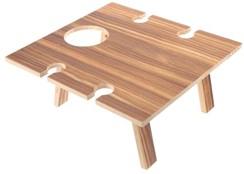 LALADEFIEE Tavolo da Picnic Pieghevole in Legno Quadrato 30X24 CM Porta Bicchieri per Vino da Esterno Stabile su Sabbia e Prato