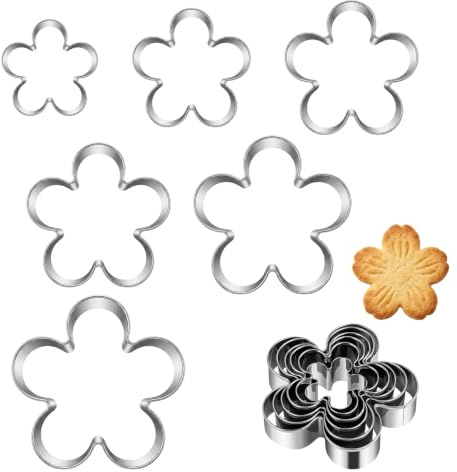 6 Pezzi Coppapasta a Fiore, Tagliabiscotti a Forma di Fiore Cinque Petali