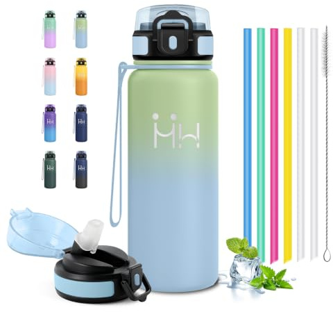 Borraccia Termica 750ml, Bottiglia Termica con Doppio Strato e Cannuccia, Borracce Acqua Riutilizzabile, a Prova di Perdite, Ideale per Lavoro, Ciclismo, Running, Piscina