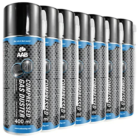 7 x AAB Compressed Gas Duster 400 ml - tryckluft för rengöring av dator, tangentbord och annan kontorsutrustning, rengöring av bärbara datorer, PC-rengöringssats, luftburk, aerosoldammare