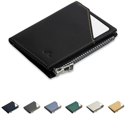 ROIK Geldbörse Klein Herren Schwarz – Kreditkartenetui Leder mit RFID Schutz – Slim Wallet – 9 Karten Mini Portmonee – Kompakte Ledergeldbörse für Männer